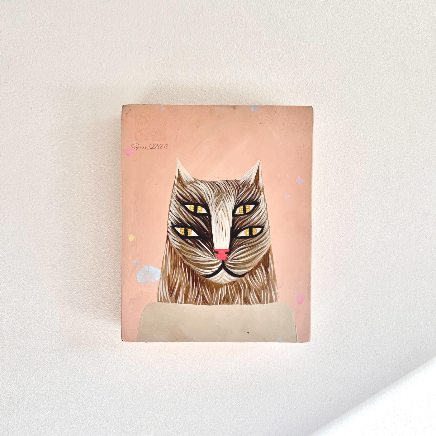 Four Eyes, an original mixed media artwork on wood by Deedee Cheriel