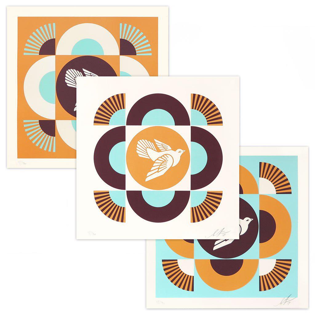 OBEY Geometric Doves, Blue/Orange by Shepard Fairey | Archive | Poster Child Prints