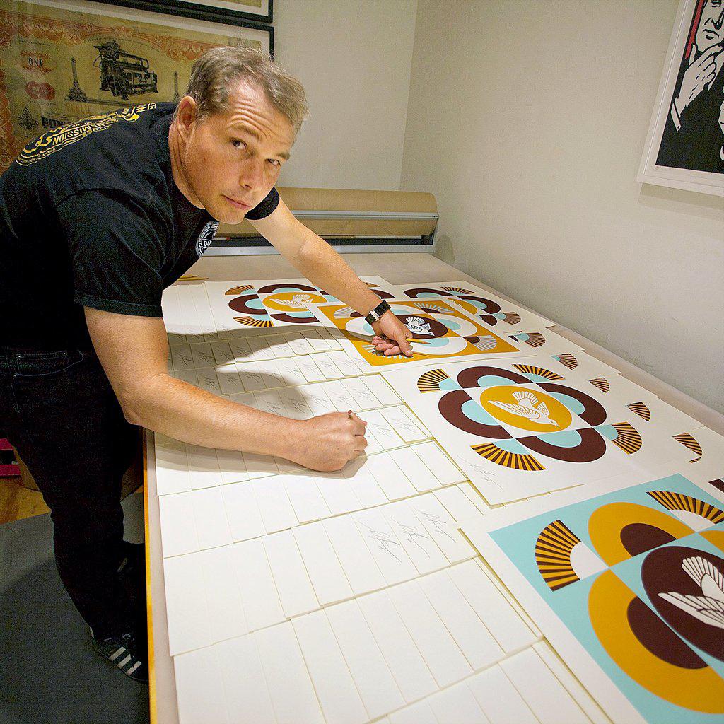 OBEY Geometric Doves, Blue/Orange by Shepard Fairey | Archive | Poster Child Prints